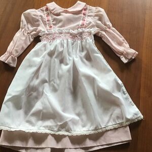 Sweet Polly Flinders vintage pink & white smocked dress with apron labeled 12M